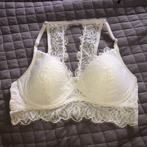 Sexy white lace bralette with padded cups